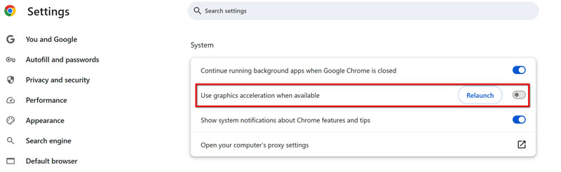 Disable Chrome Hardware Acceleration