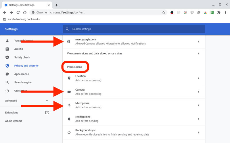 Grant Chrome Camera Permission