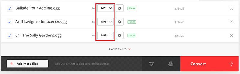 Seleccione MP3 Convertio